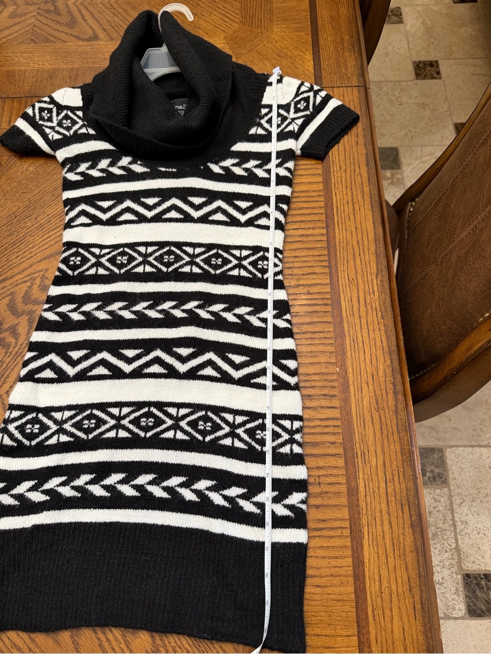 Rue21 Black & White Patterned Cowl-Neck Sweater Dress